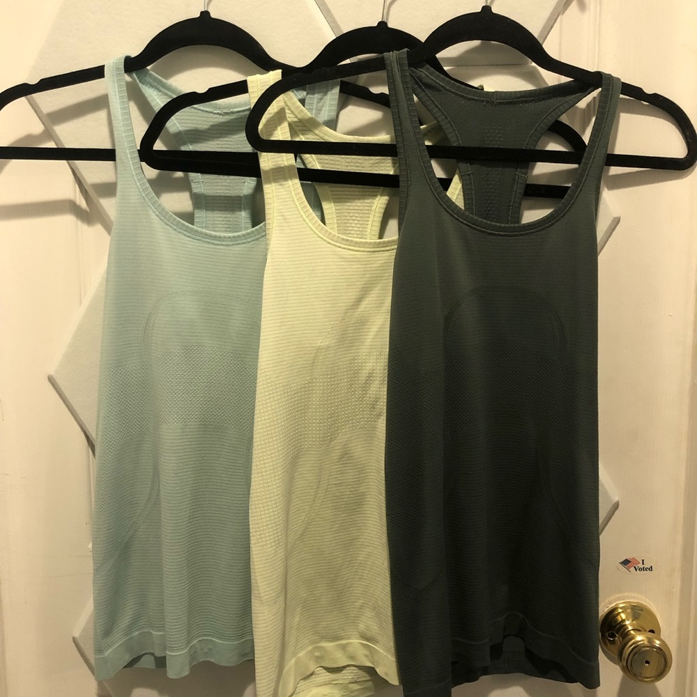Lululemon Tank Tops. Army green, light blue and highlighter yellow. 3 for $50